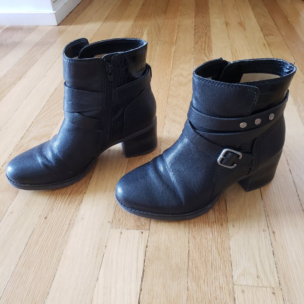 Naturalizer Ringer Black Leather Ankle Boots 7.5W Wide